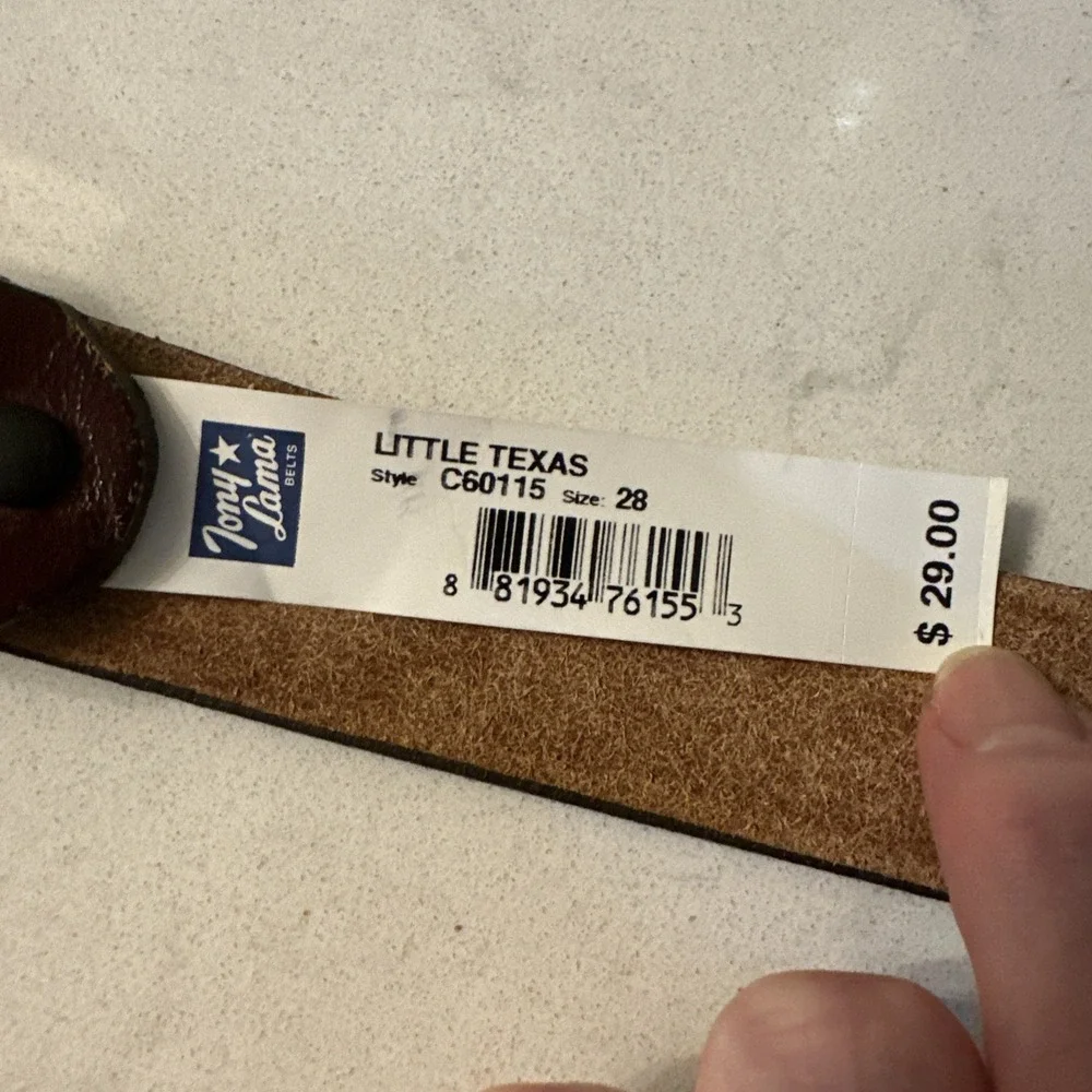 TONY LAMA KID'S LEATHER FLORAL AND LONG HORN BELT NWT Size 28 Brown